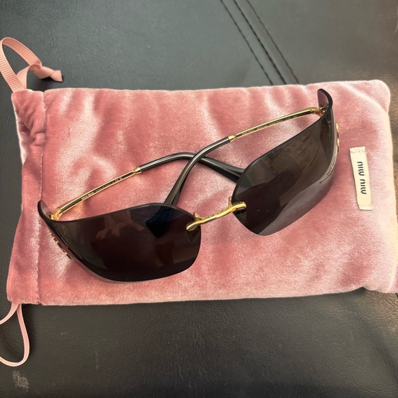 Miu Miu Black and Gold Sunglasses - Picture 1 of 2